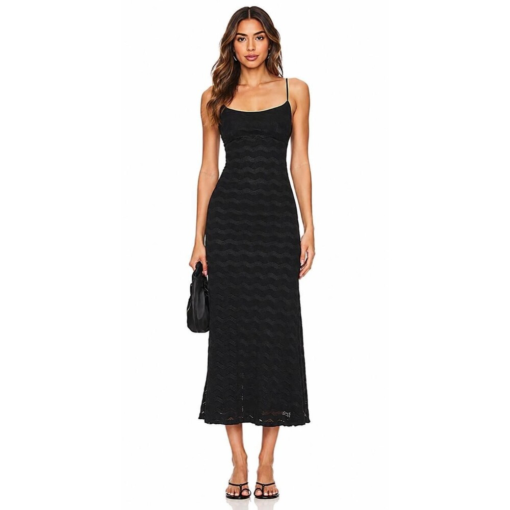 BARDOT Women's New Maxi Dress MEDIUM 6 Black Sleeveless Chevron Knit Bodycon - Picture 1 of 10